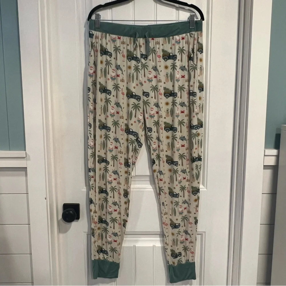 Emerson Christmas Santa Flamingo Tropical Print Viscose Pajama‎ Pants. Size XL.